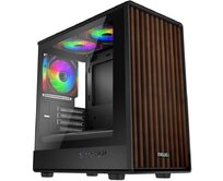 EVOLVEO Panthera, skříň mATX, 3x ARGB ventilátor 120mm, dřevěný přední panel + skleněná bočnice