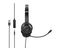 Acer Office Headset, 3,5 mm Jack / USB s ovládáním na kabelu; reproduktory: 30mm měniče; frekvenční rozsah 20Hz-20kHz