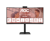 AOC LCD CU34E4CW 34" zakřivený VA/3440x1440@120Hz/4ms/350cd/2xHDMI/DP/4xUSB/2xUSB-C/RJ45/Webcam/Repro/HAS/VESA
