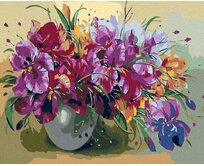 Zuty - Malování podle čísel - KOSATCE VE VÁZE 40x50 cm bez rámu a bez vypnutí plátna