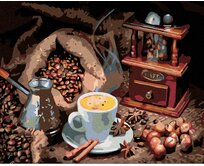 Zuty - Malování podle čísel - ŠÁLEK KÁVY A KÁVOVÁ ZRNÍČKA 40x50 cm vypnuté plátno na rám