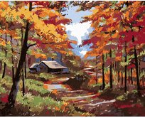 Zuty - Malování podle čísel - CHALUPA V PODZIMNÍM LESE 40x50 cm bez rámu a bez vypnutí plátna