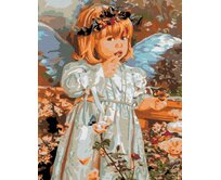 Zuty - Malování podle čísel - ANDÍLEK S MOTÝLKOVÝM VĚNEČKEM 40x50 cm bez rámu a bez vypnutí plátna