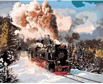 Zuty - Malování podle čísel - LOKOMOTIVA V ZIMNÍ KRAJINĚ 40x50 cm bez rámu a bez vypnutí plátna