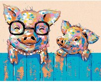 Zuty - Malování podle čísel - PRASÁTKO S BRÝLEMI A SELE 40x50 cm bez rámu a bez vypnutí plátna