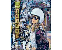 Zuty - Malování podle čísel - MOTORKÁŘKA VE MĚSTĚ 40x50 cm bez rámu a bez vypnutí plátna