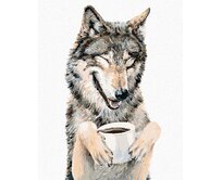 Zuty - Malování podle čísel - VLK A KÁVA (HOLLY SIMENTAL) 40x50 cm vypnuté plátno na rám
