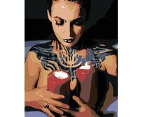 Zuty - Malování podle čísel - ŽENA S TETOVÁNÍM A SVÍČKAMI 40x50 cm bez rámu a bez vypnutí plátna