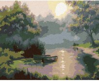 Zuty - Malování podle čísel - LOĎKY V PODZIMNÍM ÚSVITU 40x50 cm bez rámu a bez vypnutí plátna