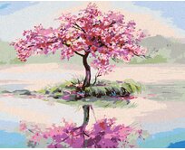 Zuty - Malování podle čísel - ROZKVETLÁ SAKURA U JEZERA 40x50 cm bez rámu a bez vypnutí plátna