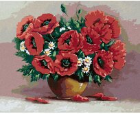 Zuty - Malování podle čísel - ČERVENÉ KVĚTINY V HNĚDÉ VÁZE 40x50 cm vypnuté plátno na rám