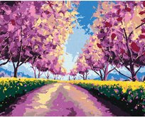 Zuty - Malování podle čísel - SAKURY NA POLNÍ CESTĚ 40x50 cm bez rámu a bez vypnutí plátna
