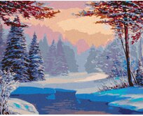 Zuty - Malování podle čísel - ZASNĚŽENÁ KRAJINA S ŘEKOU 40x50 cm bez rámu a bez vypnutí plátna