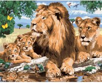 Zuty - Malování podle čísel - LEV A LVICE S LVÍČATY (HOWARD ROBINSON) 40x50 cm vypnuté plátno na rám
