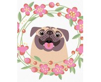 Zuty - Malování podle čísel - ŠŤASTNÝ MOPS S KVĚTINAMI 40x50 cm vypnuté plátno na rám