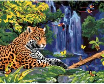 Zuty - Malování podle čísel - JAGUÁR U VODOPÁDU A PAPOUŠCI (HOWARD ROBINSON) 40x50 cm bez rámu a bez vypnutí plátna