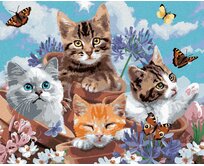 Zuty - Malování podle čísel - KOČKY V KVĚTINÁČÍCH A MOTÝLCI (HOWARD ROBINSON) 40x50 cm vypnuté plátno na rám