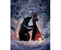 Zuty - Malování podle čísel - DÍVKA V ČEREVENÝCH ŠATECH A MEDVĚD 40x50 cm vypnuté plátno na rám