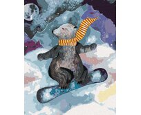 Zuty - Malování podle čísel - MEDVĚD NA SNOWBOARDU 40x50 cm vypnuté plátno na rám