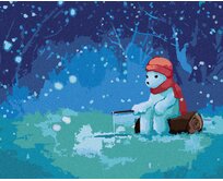 Zuty - Malování podle čísel - LEDNÍ MEDVĚD RYBAŘÍ V ZIMĚ 40x50 cm bez rámu a bez vypnutí plátna