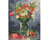 Zuty - Malování podle čísel - TULIPÁNY A DALŠÍ JARNÍ KVĚTINY VE VÁZE 40x50 cm vypnuté plátno na rám