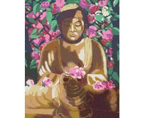 Zuty - Malování podle čísel - BUDDHA OBKLOPENÝ KVĚTINAMI 40x50 cm vypnuté plátno na rám