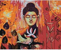Zuty - Malování podle čísel - BUDDHA NA ČERVENÉM POZADÍ II 40x50 cm bez rámu a bez vypnutí plátna