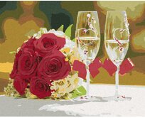 Zuty - Malování podle čísel - DVĚ SKLENIČKY A RŮŽE 40x50 cm vypnuté plátno na rám