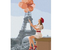 Zuty - Malování podle čísel - EIFFELOVA VĚŽ A ŽENA S ČERVENÝMI BALÓNKY 40x50 cm vypnuté plátno na rám