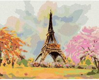 Zuty - Malování podle čísel - EIFFELOVA VĚŽ A RŮŽOVÝ STROM 40x50 cm bez rámu a bez vypnutí plátna