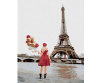 Zuty - Malování podle čísel - EIFFELOVA VĚŽ A ŽENA S BALÓNKY 40x50 cm bez rámu a bez vypnutí plátna