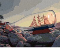 Zuty - Malování podle čísel - LOĎ V LAHVI U MOŘE 40x50 cm vypnuté plátno na rám