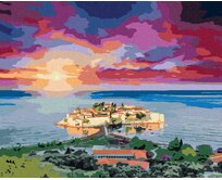 Zuty - Malování podle čísel - VÝHLED NA SVETI STEFAN 40x50 cm vypnuté plátno na rám