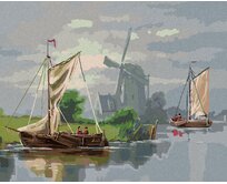 Zuty - Malování podle čísel - VĚTRNÝ MLÝN A PLACHETNIČKY 40x50 cm vypnuté plátno na rám