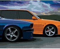 Zuty - Malování podle čísel - DVĚ BAREVNÁ AUTA 40x50 cm vypnuté plátno na rám