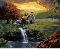 Zuty - Malování podle čísel - LESNÍ CHATIČKA S POTŮČKEM 40x50 cm vypnuté plátno na rám