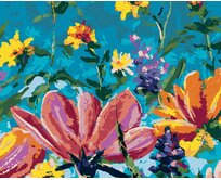 Zuty - Malování podle čísel - MIX KVĚTIN NA MODRÉM POZADÍ 40x50 cm vypnuté plátno na rám
