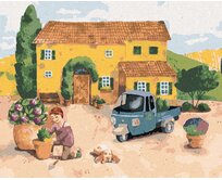 Zuty - Malování podle čísel - ŽENA SADÍCÍ KVĚTINY U DOMU V PROVANCE 40x50 cm vypnuté plátno na rám