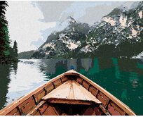 Zuty - Malování podle čísel - LOĎ NA JEZEŘE A HORY V MLZE 40x50 cm vypnuté plátno na rám