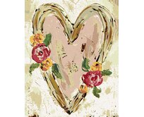 Zuty - Malování podle čísel - RŮŽOVÉ SRDCE S KVĚTINAMI II (HALEY BUSH) 40x50 cm vypnuté plátno na rám