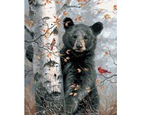 Zuty - Malování podle čísel - MLÁDĚ MEDVĚDA, PTÁK KARDINÁL A BŘÍZA NA PODZIM (ABRAHAM HUNTER) 40x50 cm bez rámu a bez vypnutí plátna