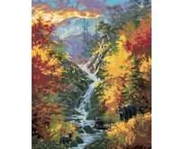 Zuty - Malování podle čísel - MEDVĚD S MLÁĎATY, ŘEKA A STROMY NA PODZIM (ABRAHAM HUNTER) 40x50 cm bez rámu a bez vypnutí plátna
