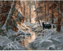 Zuty - Malování podle čísel - MEDVĚD S MLÁĎATY U ŘEKY V ZIMĚ (ABRAHAM HUNTER) 40x50 cm vypnuté plátno na rám