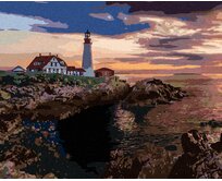 Zuty - Malování podle čísel - MAJÁK A ZÁPAD SLUNCE, USA (TED DAVIS) 40x50 cm vypnuté plátno na rám