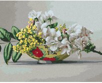 Zuty - Malování podle čísel - ZÁTIŠÍ KVETOUCÍ JABLOŇ A SMILEK HUMBOLDTŮV V MALOVANÉ VÁZE (PIETER WAGEMANS) 40x50 cm bez rámu a bez vypnutí plátna