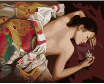 Zuty - Malování podle čísel - NAHÁ ŽENA POD PŘEHOZEM S KVĚTINOU (PIETER WAGEMANS) 40x50 cm bez rámu a bez vypnutí plátna