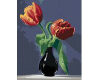 Zuty - Malování podle čísel - ZÁTIŠÍ TULIPÁNY V ČERNÉ VÁZE NA MRAMOROVÉ DESCE (PIETER WAGEMANS) 40x50 cm vypnuté plátno na rám