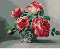 Zuty - Malování podle čísel - ZÁTIŠÍ RŮŽOVÉ RŮŽE VE ZDOBENÉ VÁZE (PIETER WAGEMANS) 40x50 cm vypnuté plátno na rám