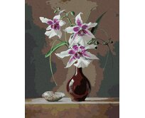 Zuty - Malování podle čísel - ZÁTIŠÍ ORCHIDEJ V ČERVENÉ VÁZE A MUŠLE (PIETER WAGEMANS) 40x50 cm vypnuté plátno na rám