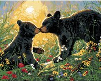 Zuty - Malování podle čísel - MLÁĎATA MEDVĚDA V KVĚTINÁCH NA JAŘE (ABRAHAM HUNTER) 40x50 cm bez rámu a bez vypnutí plátna